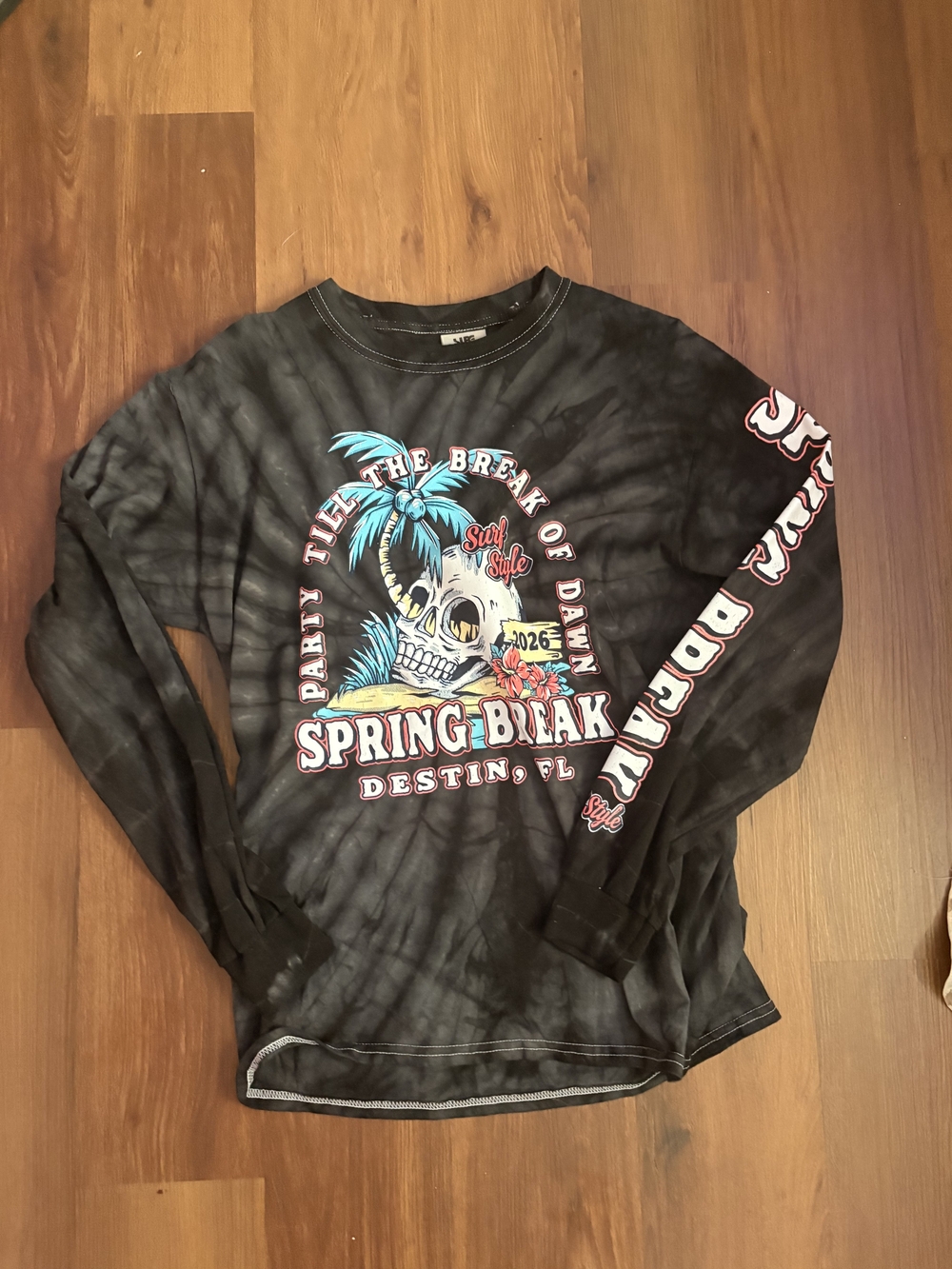 surf style Black Tie-Dye Spring Break Destin Long-Sleeve Tee